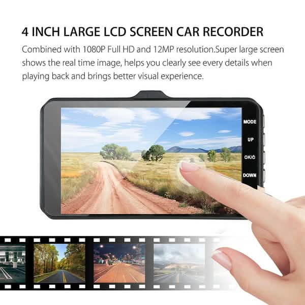 A6T 4-Inch 170° Wide Angle Full HD 1080P Car DVR Dual Lens Dash Cam Rear View Camera Video Recorder with Touch Screen DailySale