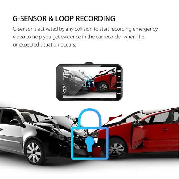 A6T 4-Inch 170° Wide Angle Full HD 1080P Car DVR Dual Lens Dash Cam Rear View Camera Video Recorder with Touch Screen DailySale