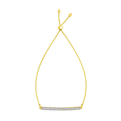 14k Yellow Gold Adjustable Bracelet with Textured Bar and Diamonds Bids.com