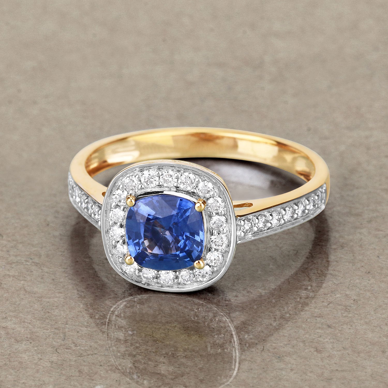 1.31 Carat Genuine Blue Sapphire and White Diamond 18K Yellow Gold Ring Bids.com