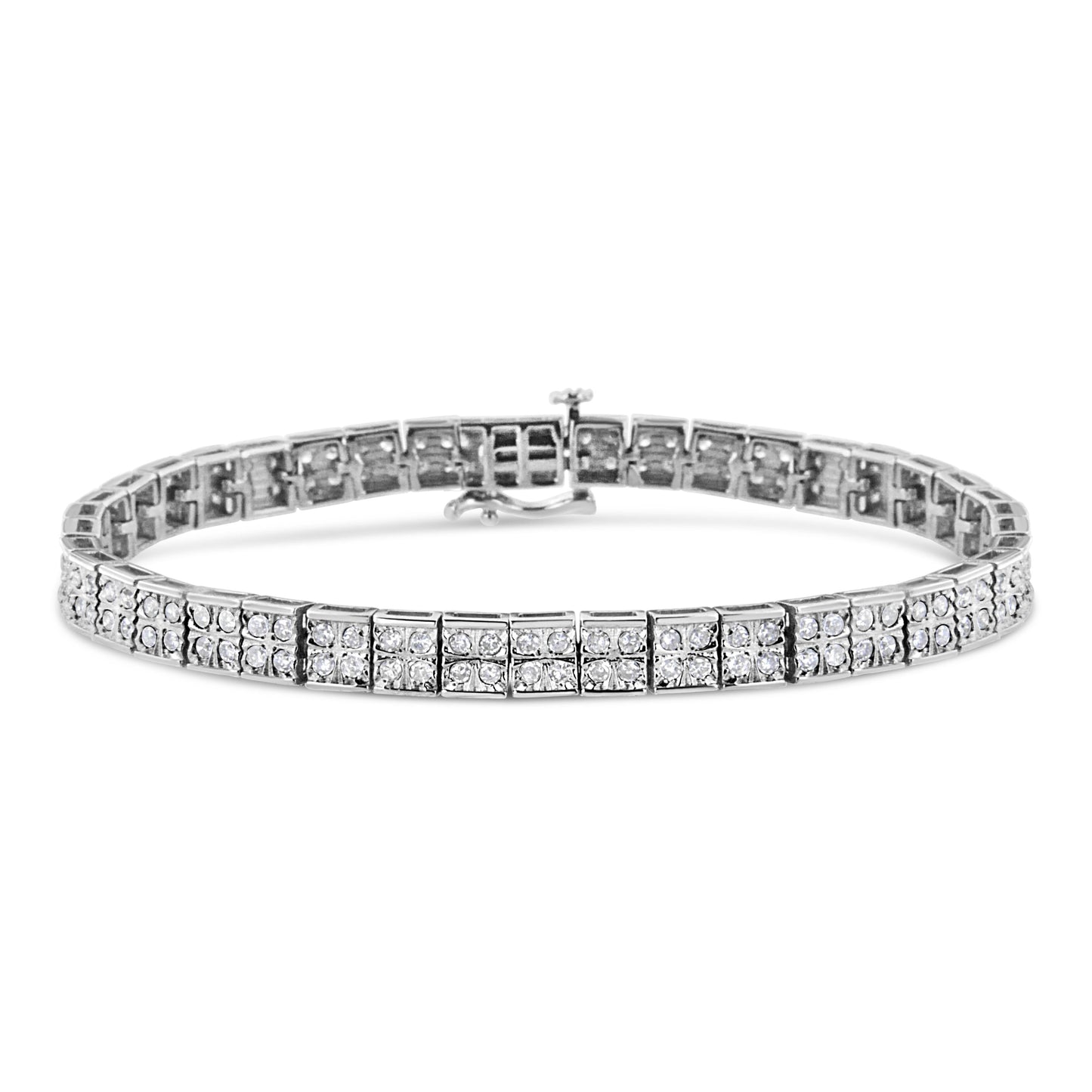 .925 Sterling Silver 2 Cttw Prong Set Round-Cut Diamond 4 Stone Box Link Bracelet (I-J Color, I3 Clarity) - 7.25" Bids.com