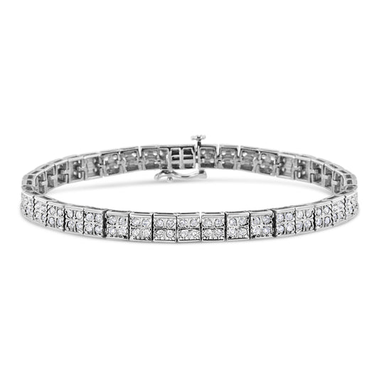 .925 Sterling Silver 2 Cttw Prong Set Round-Cut Diamond 4 Stone Box Link Bracelet (I-J Color, I3 Clarity) - 7.25" Bids.com