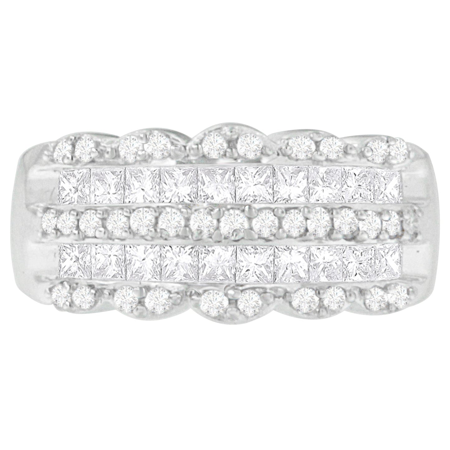 14K White Gold 1 1/7ct. TDW Round and Princess-Cut Diamond Ring(H-I, SI2-I1) Bids.com