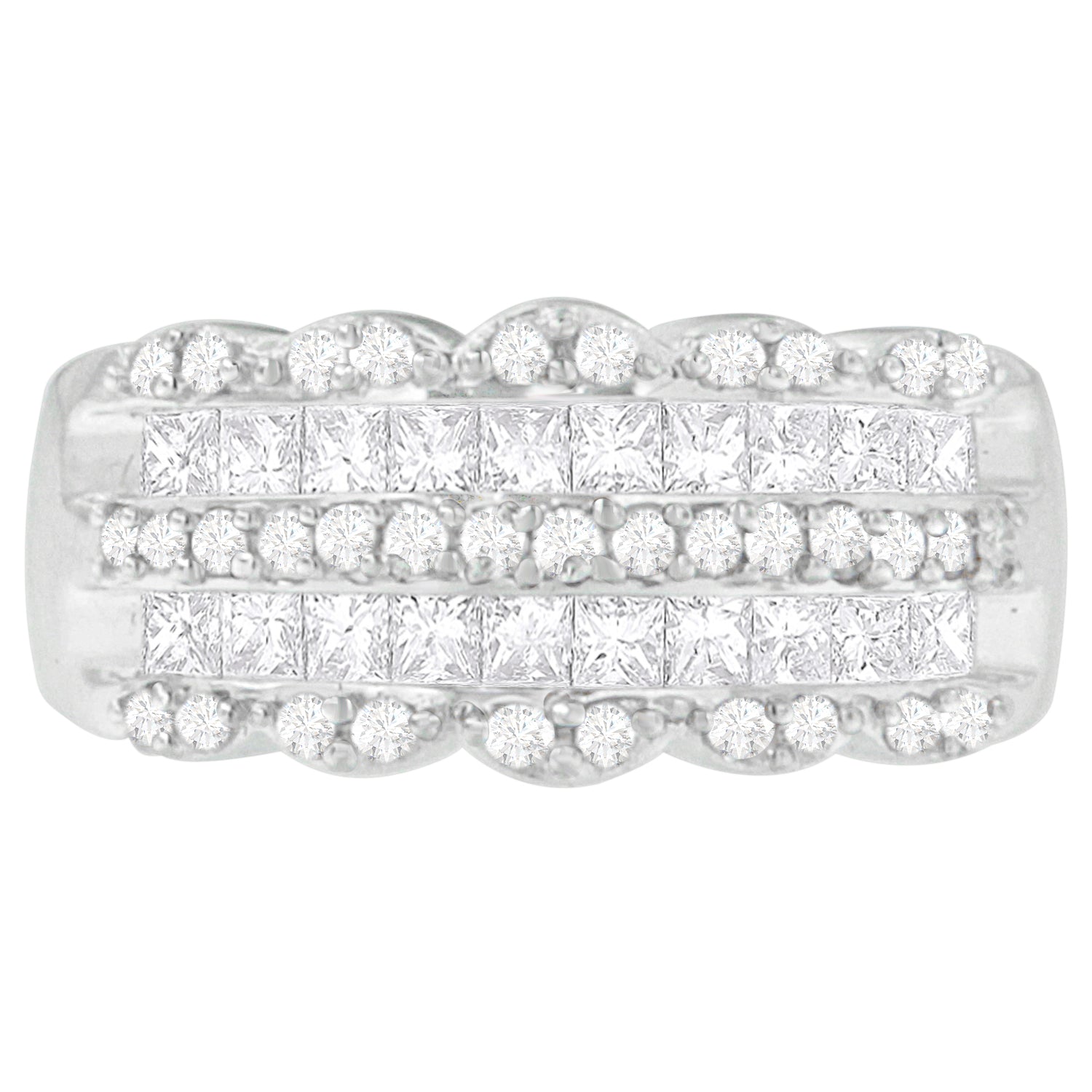 14K White Gold 1 1/7ct. TDW Round and Princess-Cut Diamond Ring(H-I, SI2-I1) Bids.com