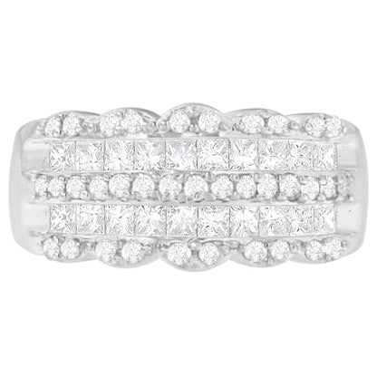 14K White Gold 1 1/7ct. TDW Round and Princess-Cut Diamond Ring(H-I, SI2-I1) Bids.com