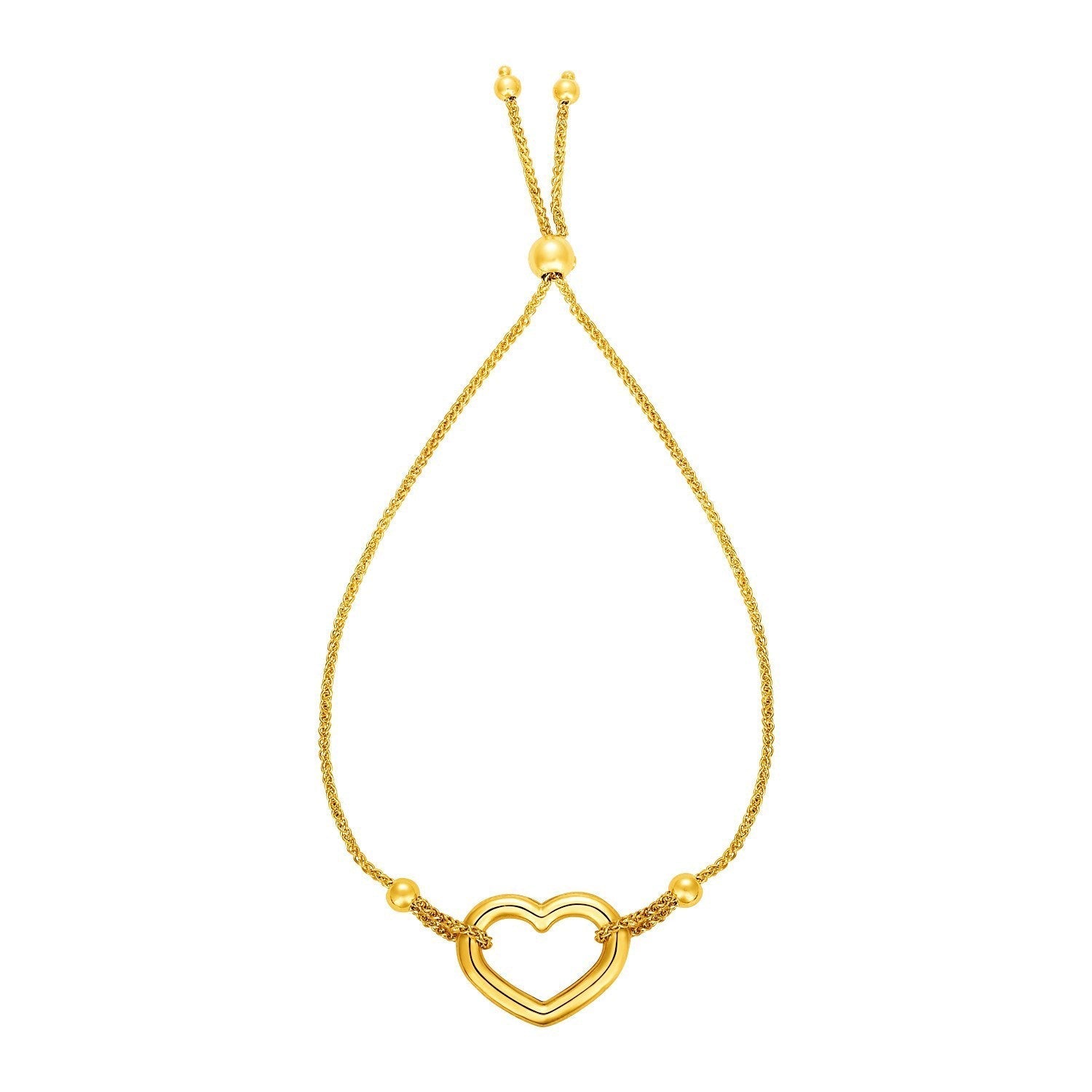 Adjustable Bracelet with Shiny Open Heart in 14k Yellow Gold Bids.com