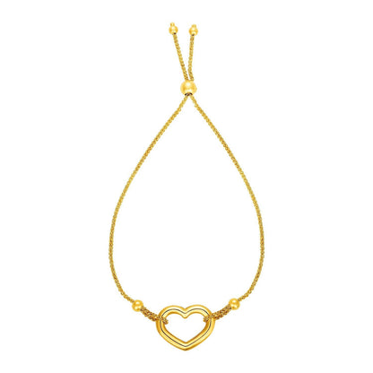 Adjustable Bracelet with Shiny Open Heart in 14k Yellow Gold Bids.com