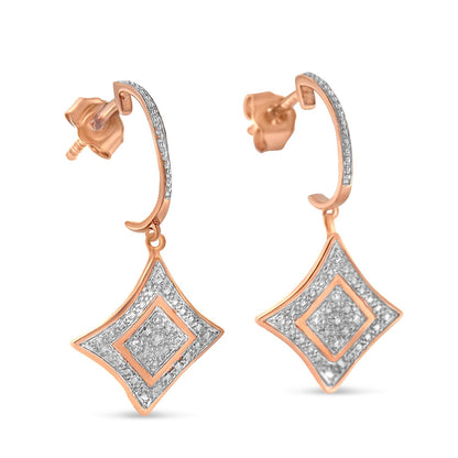 10K Rose Gold Plated Sterling Silver Round Cut Diamond Cushion Dangle Earrings (0.04 cttw, H-I Color, I2-I3 Clarity) Bids.com