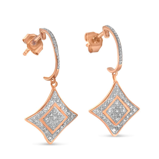 10K Rose Gold Plated Sterling Silver Round Cut Diamond Cushion Dangle Earrings (0.04 cttw, H-I Color, I2-I3 Clarity) Bids.com