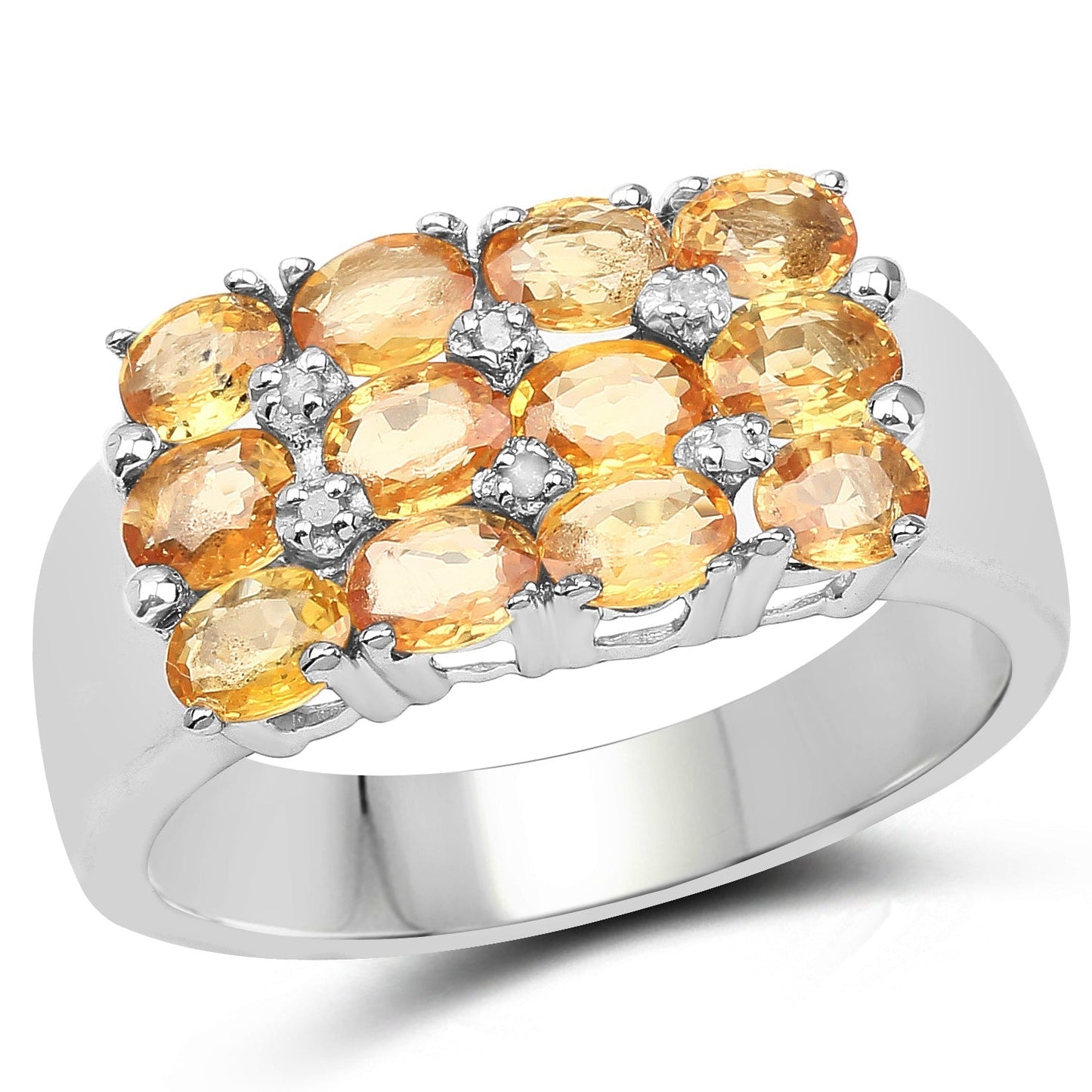 2.67 Carat Genuine Yellow Sapphire and White Diamond .925 Sterling Silver Ring Bids.com
