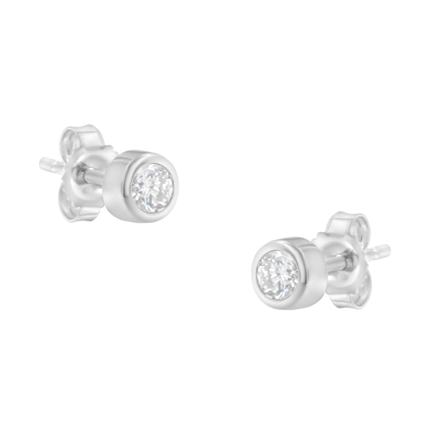 10K White Gold 1/5 Cttw Round Brilliant-Cut Near Colorless Diamond Bezel-Set Stud Earrings (H-I Color, I1-I2 Clarity) Bids.com