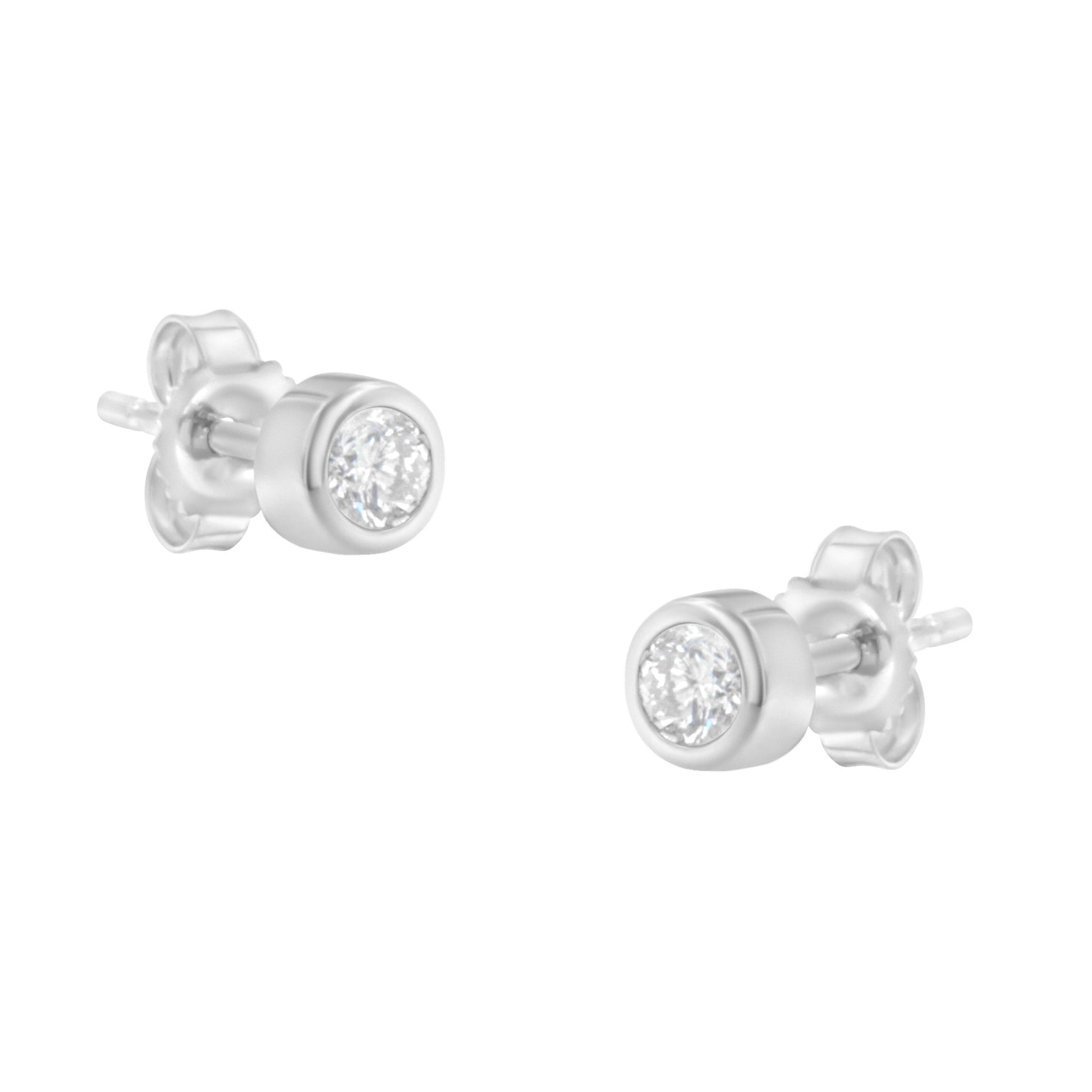 10K White Gold 1/5 Cttw Round Brilliant-Cut Near Colorless Diamond Bezel-Set Stud Earrings (H-I Color, I1-I2 Clarity) Bids.com
