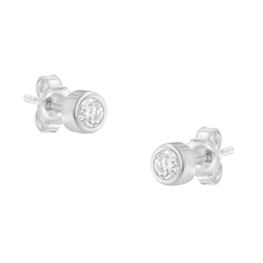 10K White Gold 1/5 Cttw Round Brilliant-Cut Near Colorless Diamond Bezel-Set Stud Earrings (H-I Color, I1-I2 Clarity) Bids.com