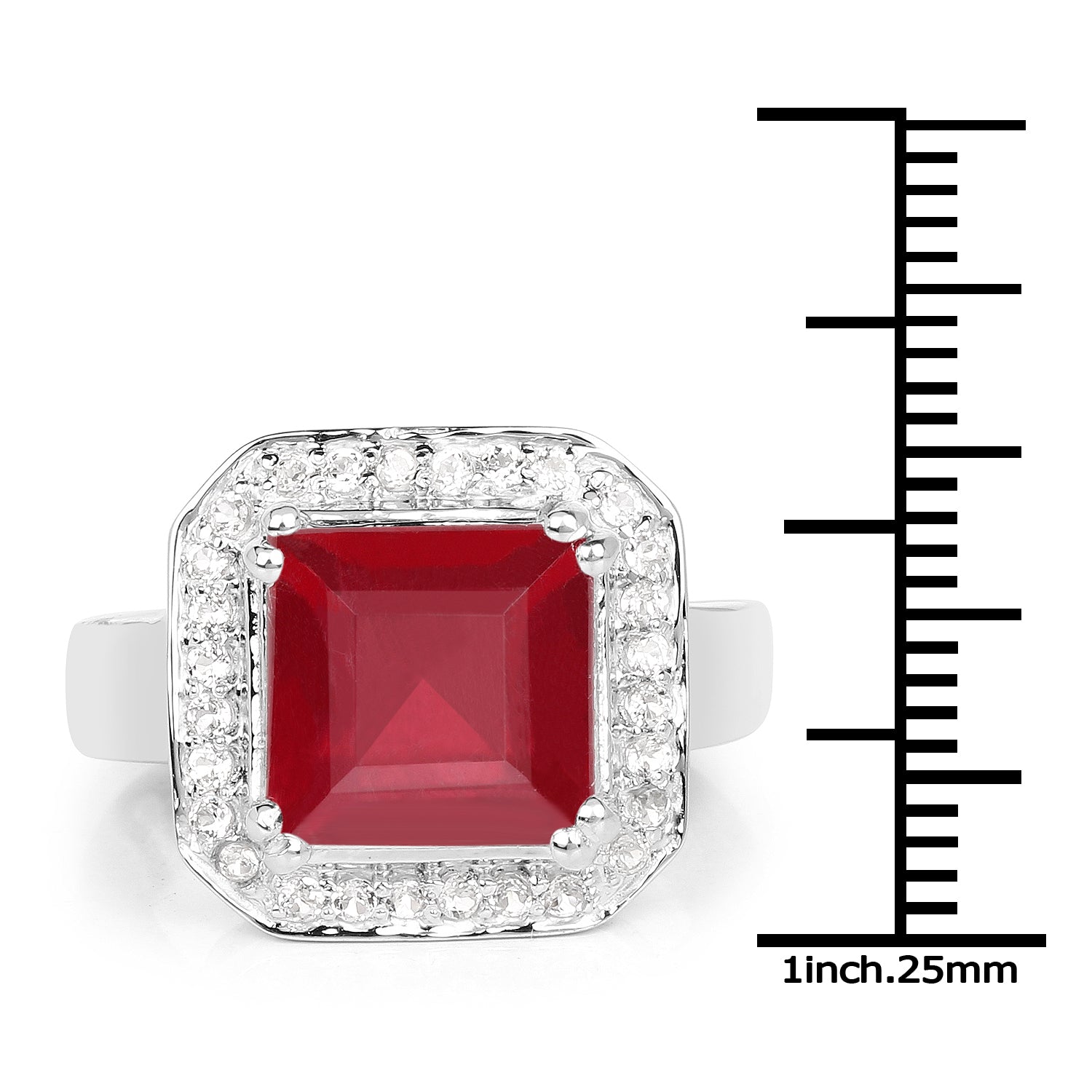 6.36 Carat Glass Filled Ruby and White Topaz .925 Sterling Silver Ring Bids.com