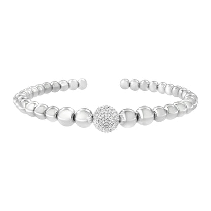 .925 Sterling Silver 1/6 Cttw Diamond Rondelle Graduated Ball Bead Cuff Bangle Bracelet (I-J color, I2-I3 clarity) - Fits wrists up to 7 1/2 inches Bids.com
