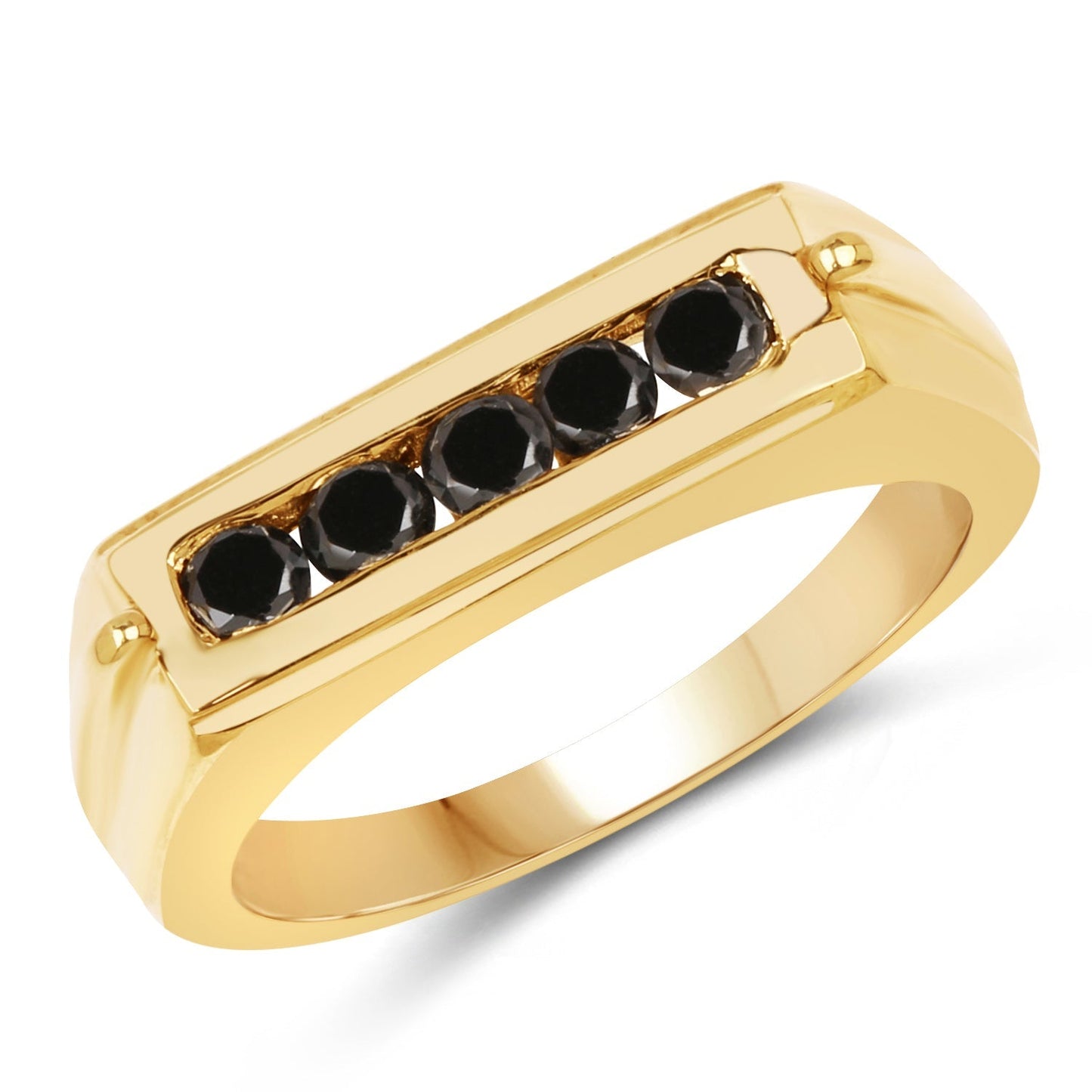 14K Yellow Gold Plated 0.50 Carat Genuine Black Diamond .925 Sterling Silver Ring Bids.com