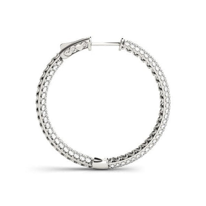 14k White Gold Two Row Pave Set Diamond Hoop Earrings (7 cttw) Bids.com