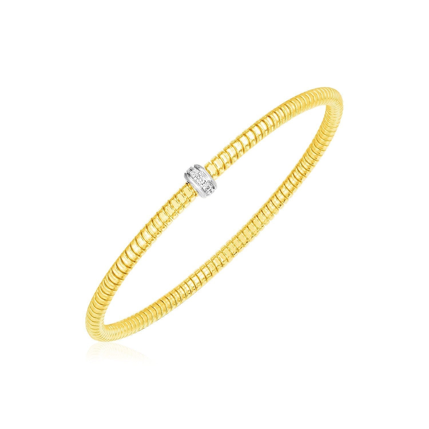 14k Yellow Gold Stretch Bangle with Diamonds Bids.com