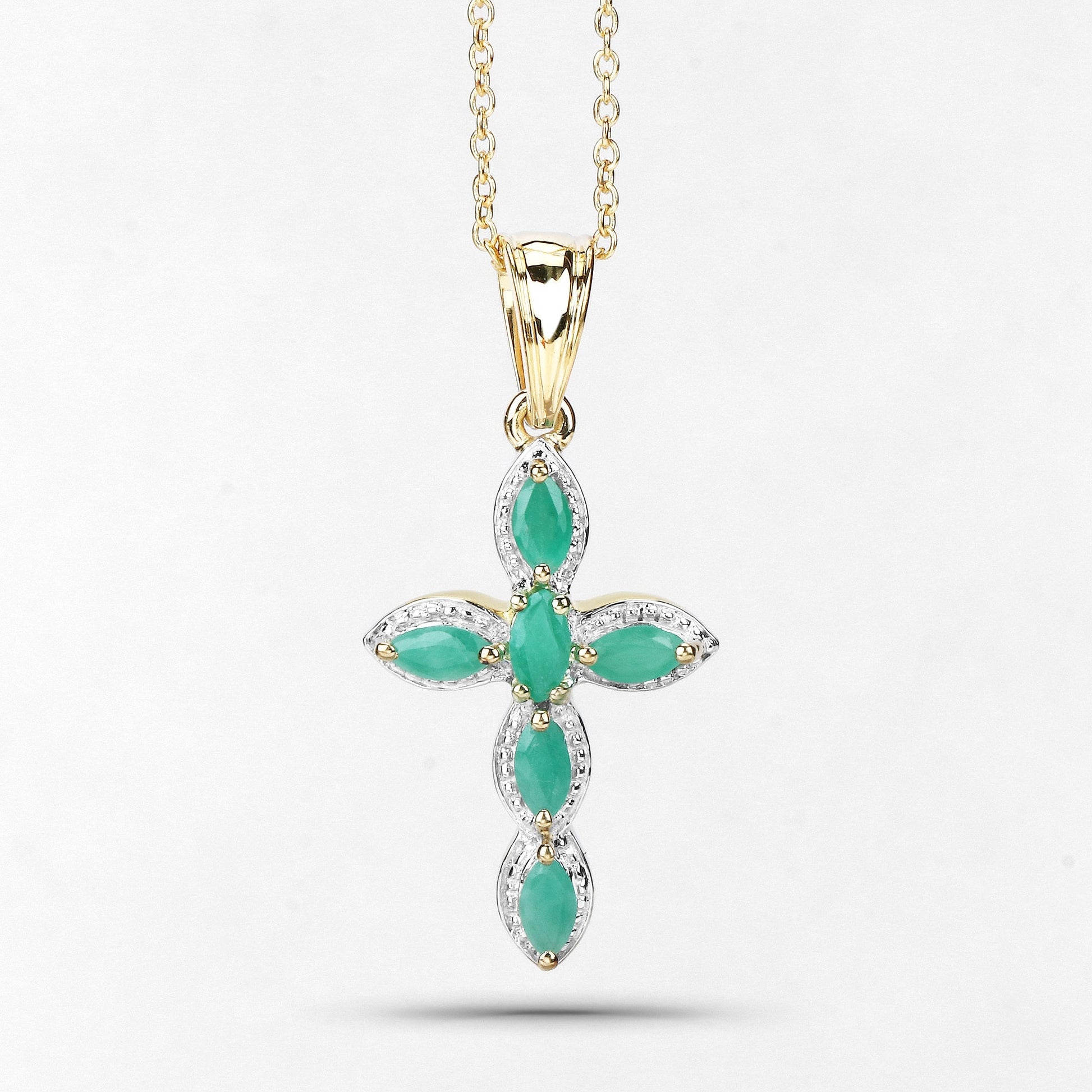18K Yellow Gold Plated 0.84 Carat Genuine Emerald .925 Sterling Silver Pendant Bids.com