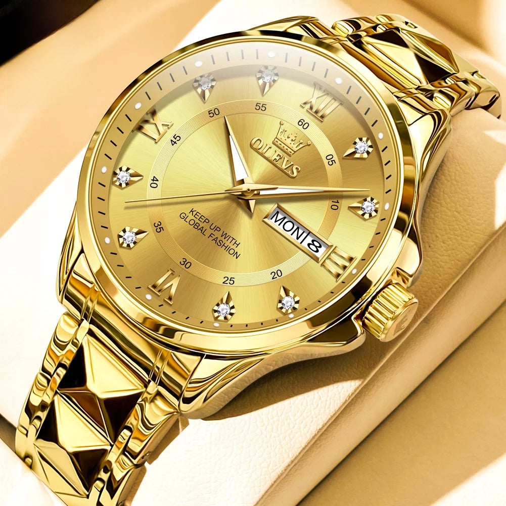 Women's Gold Stainless Steel Slim Luminous Waterproof Watch BandsCo Straps