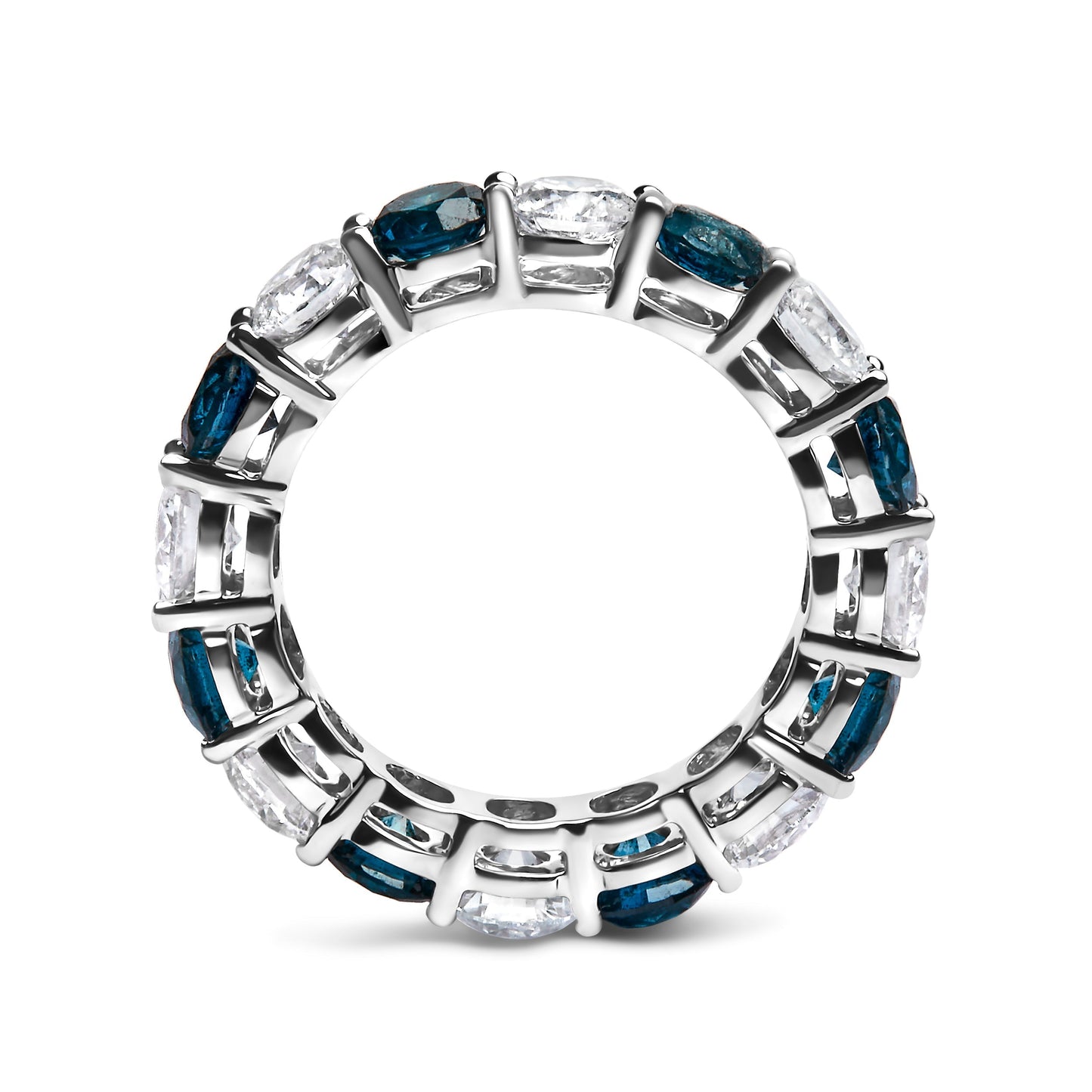 14K White Gold 6 1/4 Cttw Alternating Lab-Grown White and Natural Treated Blue Diamond Eternity Band Ring (F-G Color, VS1-VS2 Clarity) Bids.com