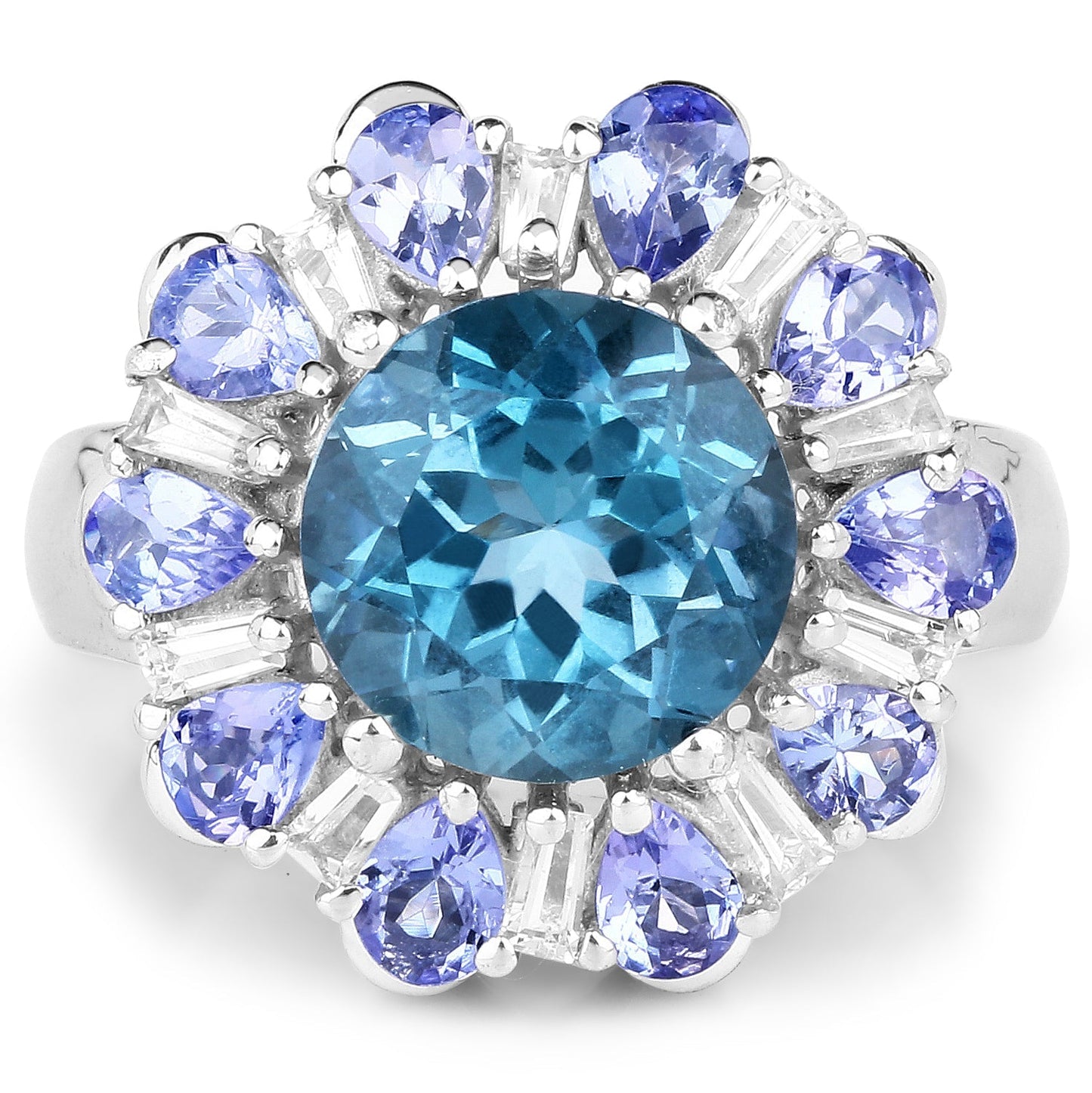 6.19 Carat Genuine London Blue Topaz, Tanzanite & White Topaz .925 Sterling Silver Ring Bids.com