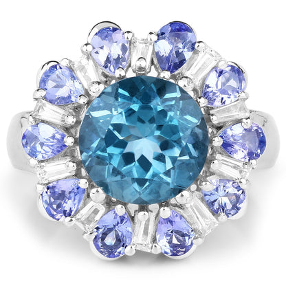 6.19 Carat Genuine London Blue Topaz, Tanzanite & White Topaz .925 Sterling Silver Ring Bids.com