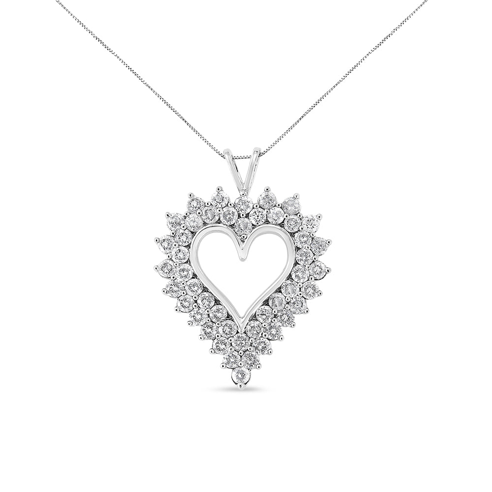 .925 Sterling Silver 4 Cttw Round-Cut Double Row Composite Diamond Heart 18" Pendant Necklace (K-L Color, I1-I2 Clarity) Bids.com