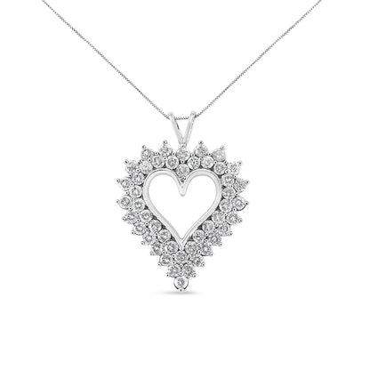.925 Sterling Silver 4 Cttw Round-Cut Double Row Composite Diamond Heart 18" Pendant Necklace (K-L Color, I1-I2 Clarity) Bids.com