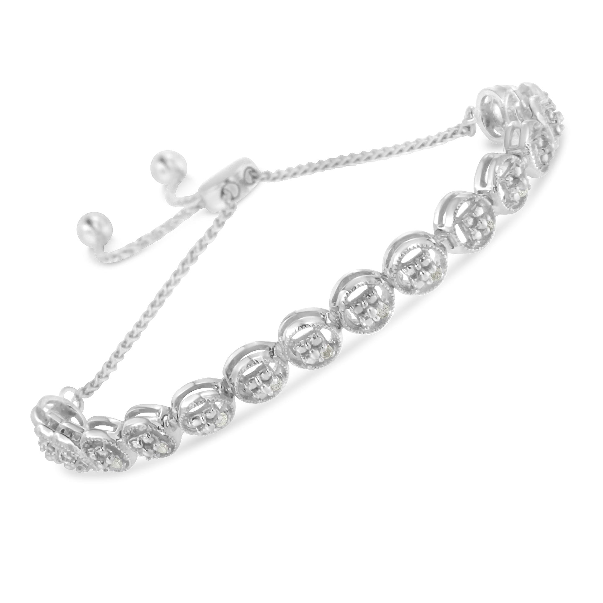 .925 Sterling Silver 1/10 Cttw Round Diamond Bolo Bracelet (I-J Color, I3 Clarity) Bids.com