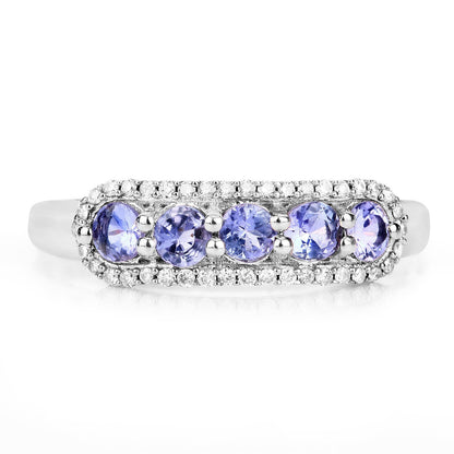 0.61 Carat Genuine Tanzanite and White Diamond 14K White Gold Ring Bids.com