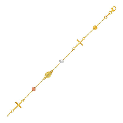14k Tri Color Gold Bracelet with Crosses Cubes and Medallions Bids.com