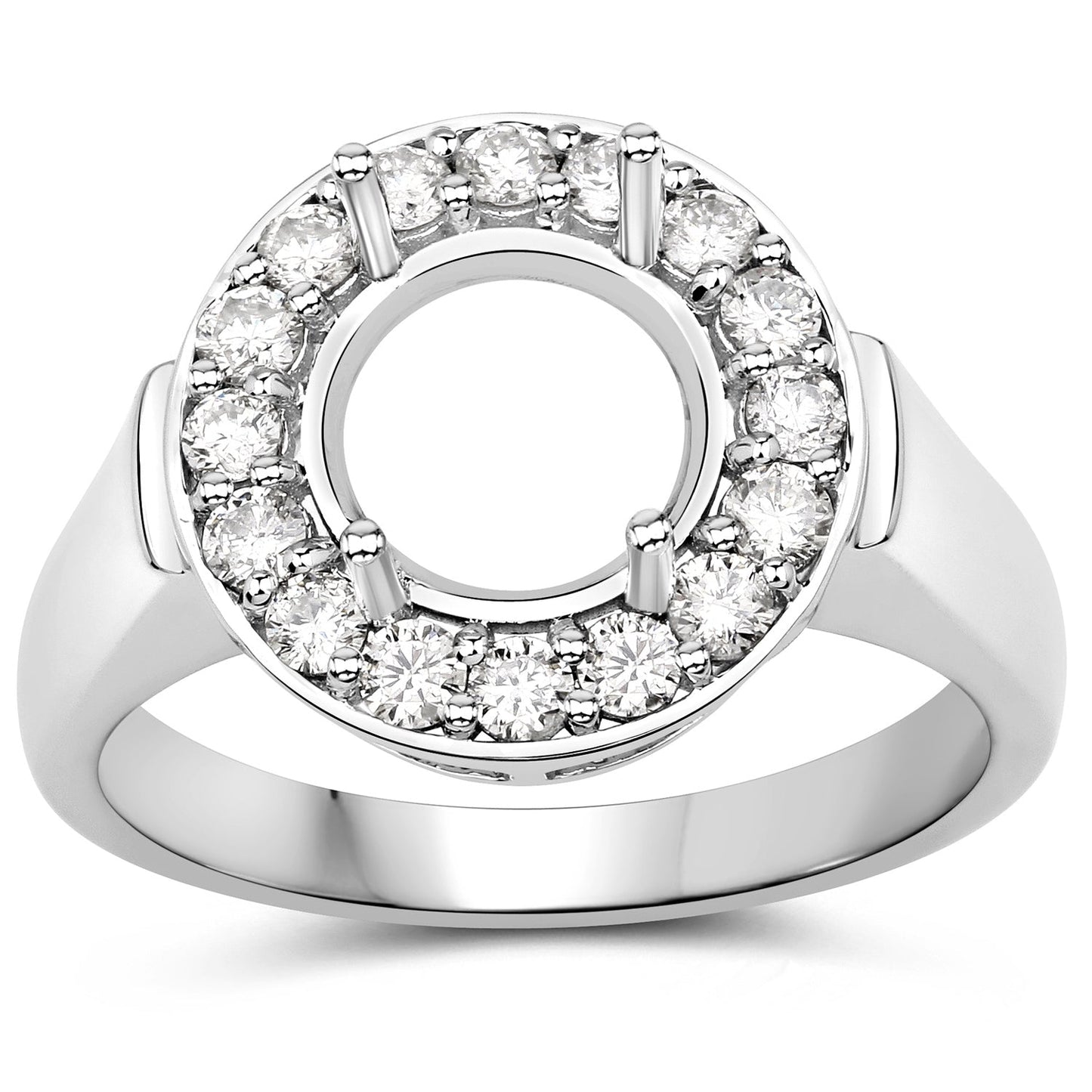 0.48 Carat Genuine White Diamond 14K White Gold Semi Mount Ring - holds 8.00mm Round Gemstone Bids.com
