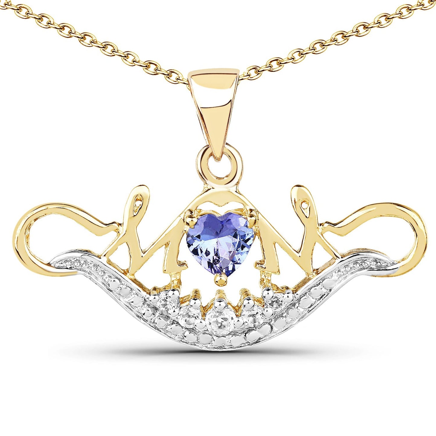 14K Yellow Gold Plated 0.62 Carat Genuine Tanzanite and White Topaz .925 Sterling Silver Pendant Bids.com