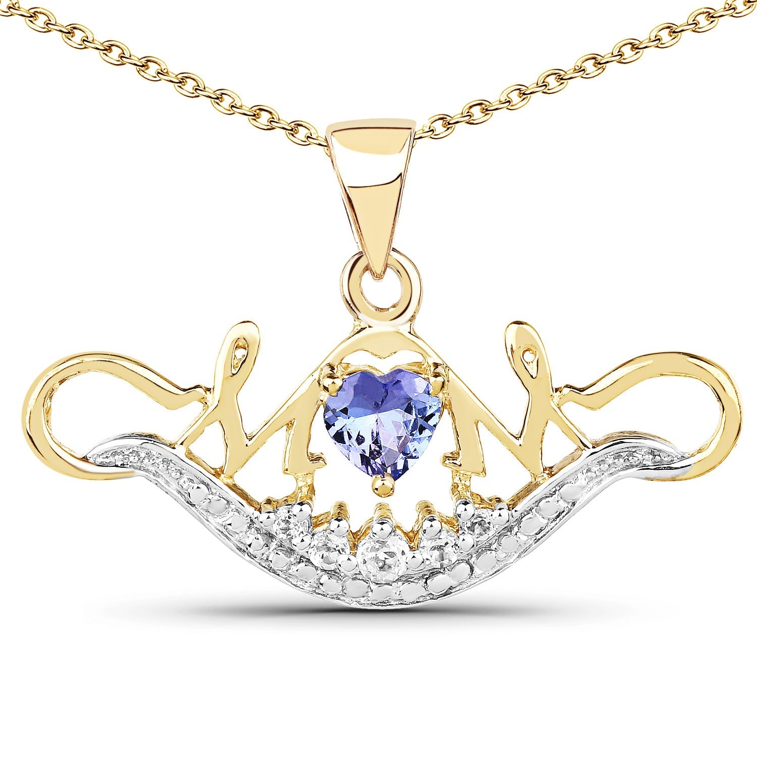 14K Yellow Gold Plated 0.62 Carat Genuine Tanzanite and White Topaz .925 Sterling Silver Pendant Bids.com