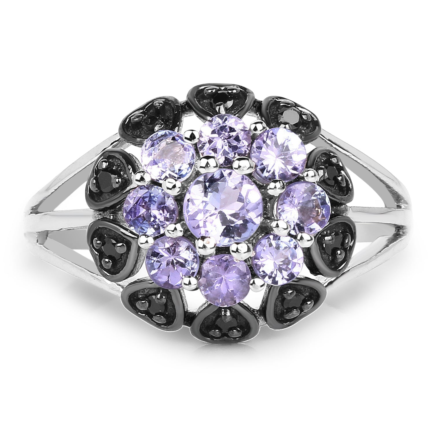 1.18 Carat Genuine Tanzanite and Black Spinel .925 Sterling Silver Ring Bids.com