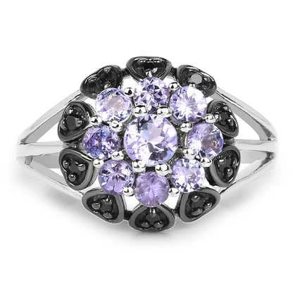 1.18 Carat Genuine Tanzanite and Black Spinel .925 Sterling Silver Ring Bids.com