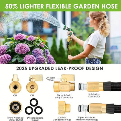 Heavy-Duty Garden Hose – 25Ft Leakproof Blue Rubber with Brass Connectors & Spray Nozzle DailySale