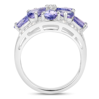 3.24 Carat Genuine Tanzanite and White Topaz .925 Sterling Silver Ring Bids.com