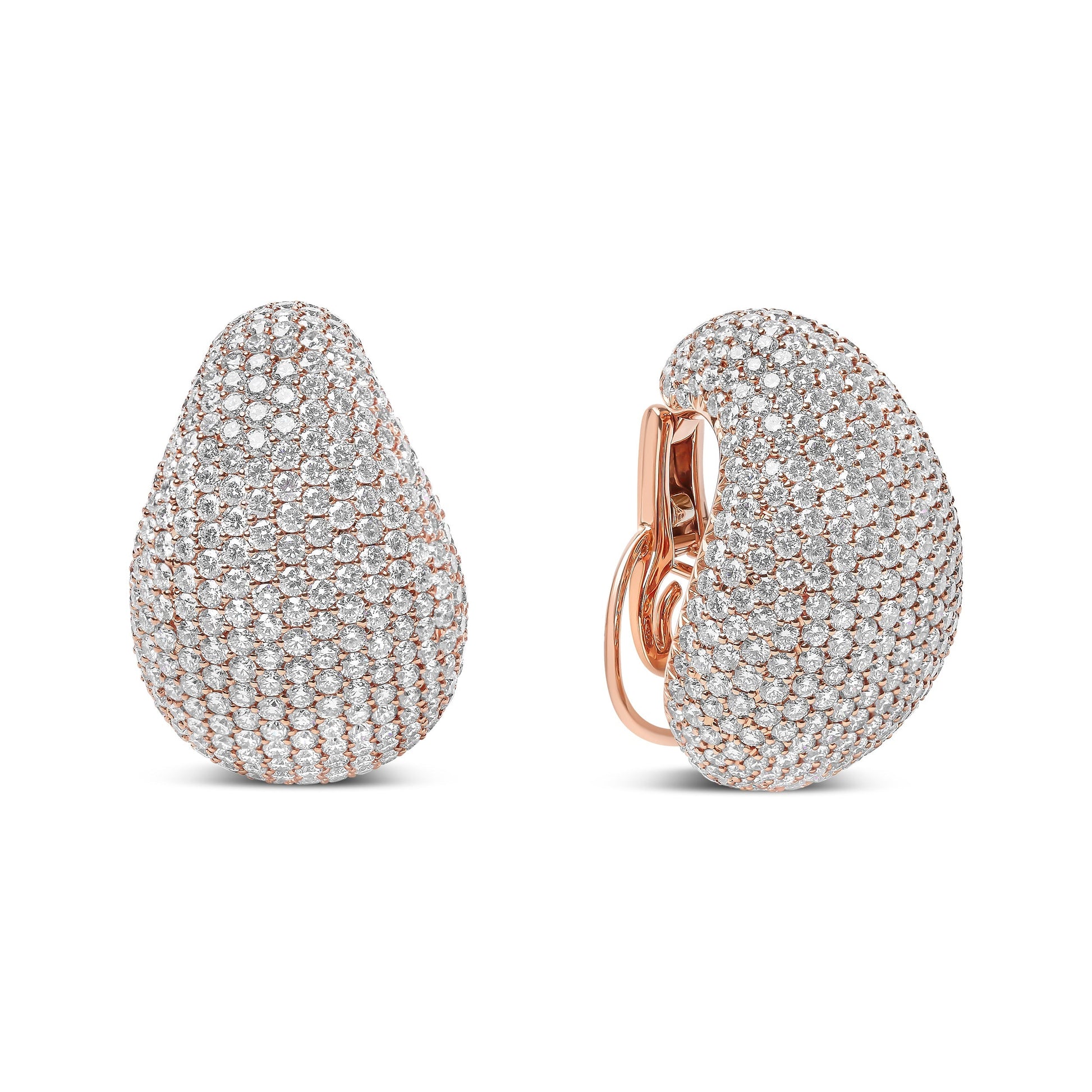 18K Rose Gold 13 1/5 Cttw Micro-Pave Diamond Sculptural Design Statement Omega Back Earrings (G-H Color, SI1-SI2 Clarity) Bids.com