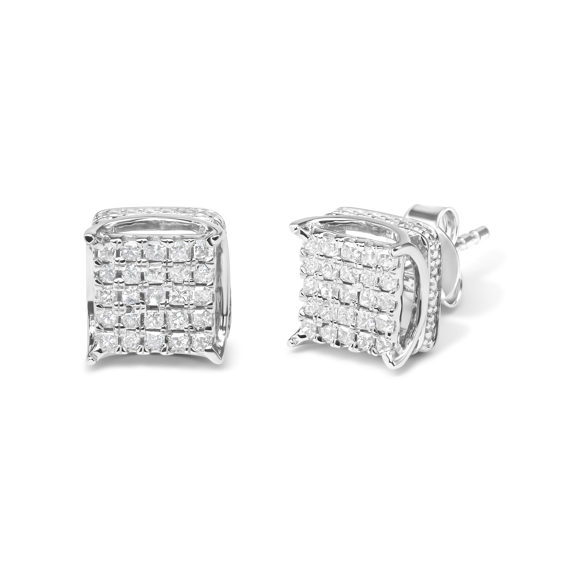10K White Gold 1/2 Cttw Princess Cut Diamond Square Shaped Multi Stone Stud Earrings (H-I Color, SI1-SI2 Clarity) Bids.com