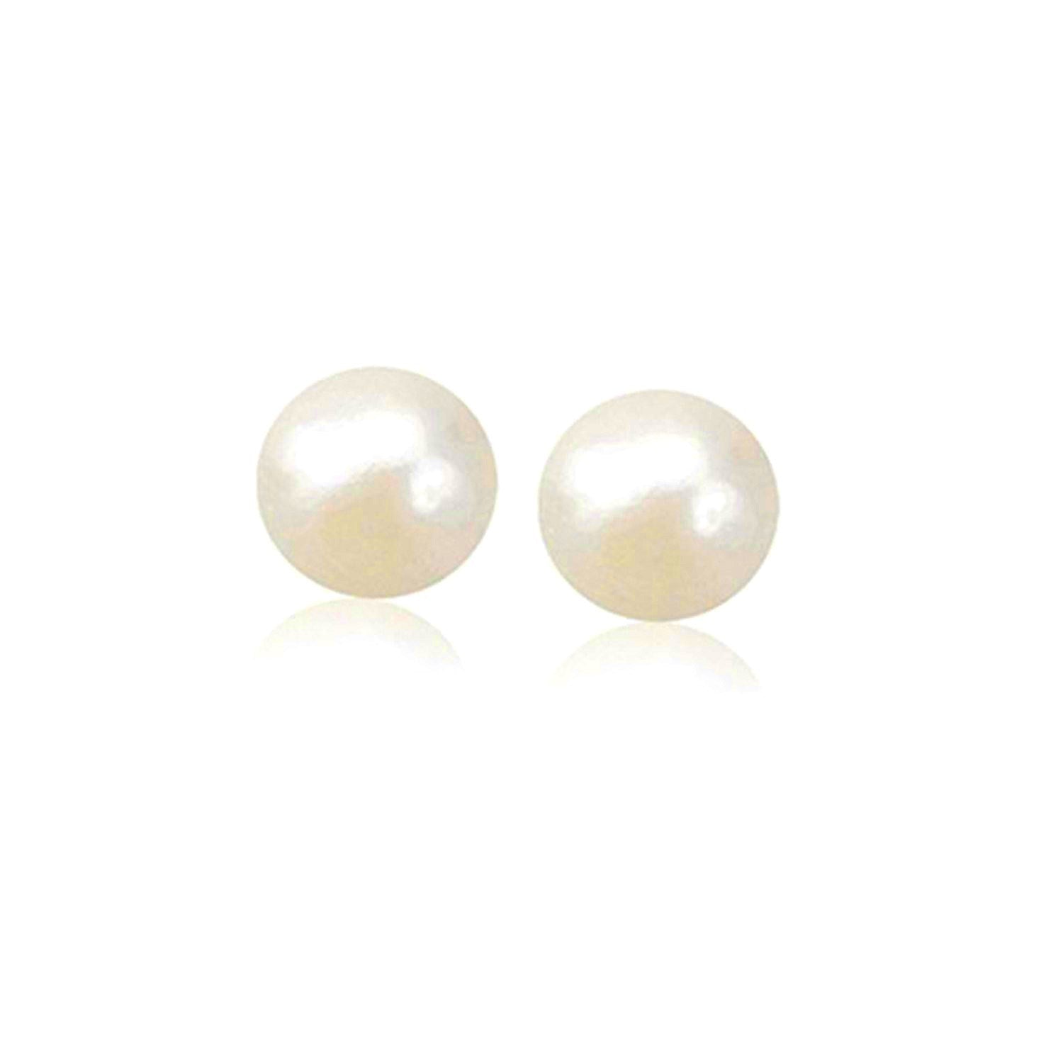 14k Yellow Gold Freshwater Cultured White Pearl Stud Earrings (7.0 mm) Bids.com