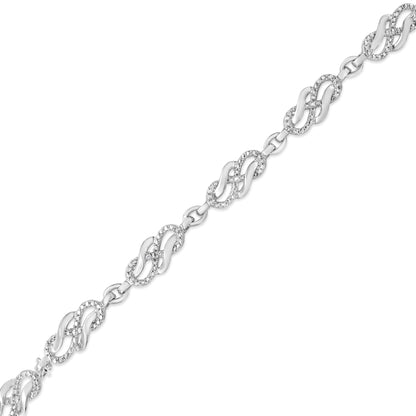 .925 Sterling Silver Prong Set Diamond Accent Infinity Weave Link 7.25" Bracelet (I-J Color, I3 Clarity) Bids.com