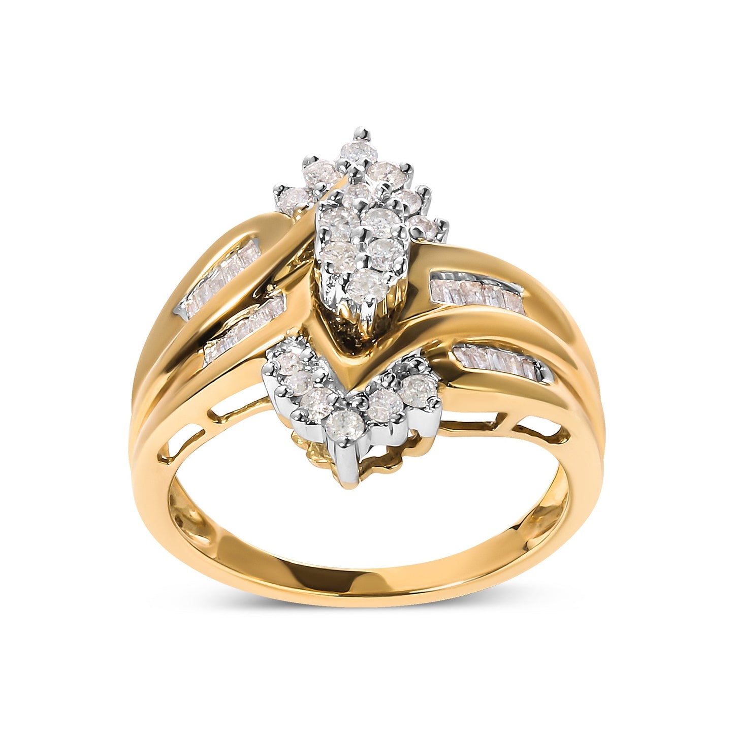 10K Two-Toned 1/2 Cttw Round And Baguette-Cut Composite Pear Head Diamond Ring (H-I Color, I2-I3 Clarity) - Ring Size 7 Bids.com