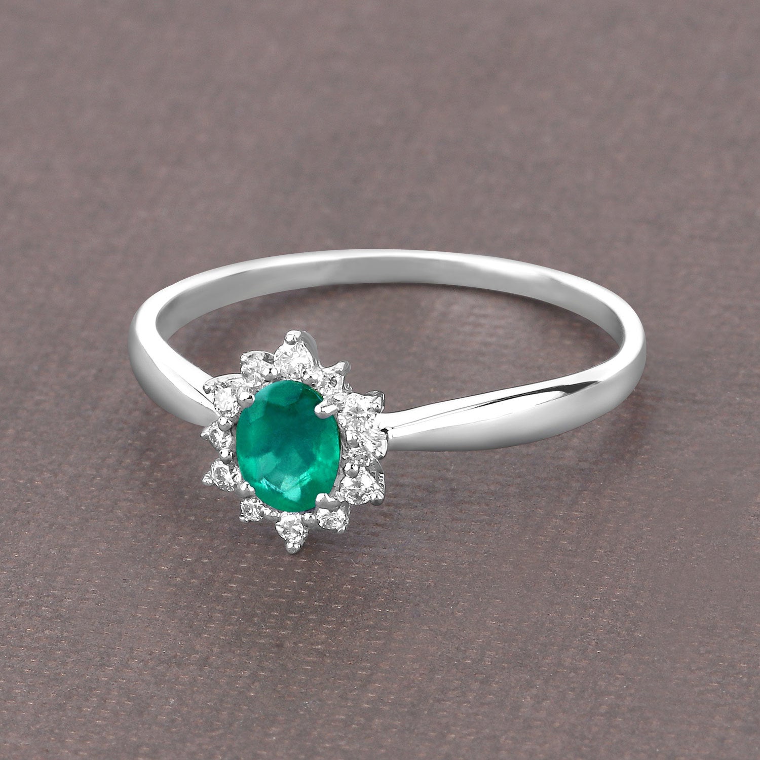 0.40 Carat Genuine Zambian Emerald and White Diamond 14K White Gold Ring Bids.com