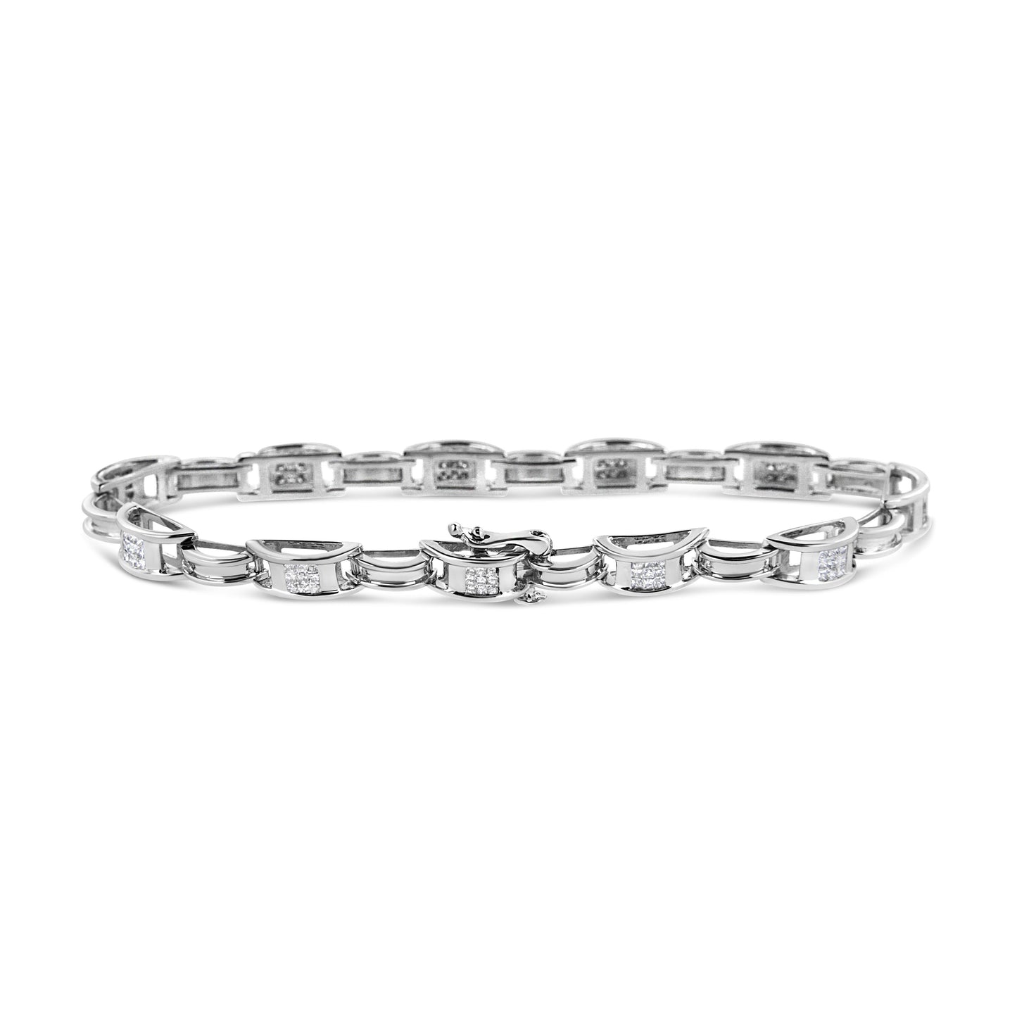 14K White Gold 1.0 Cttw Invisible Set Princess Diamond Alternating Link Tennis Bracelet (I-J Color, I1-I2 Clarity) - 7.25" Bids.com