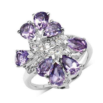 3.08 Carat Genuine Amethyst & White Topaz .925 Sterling Silver Ring Bids.com