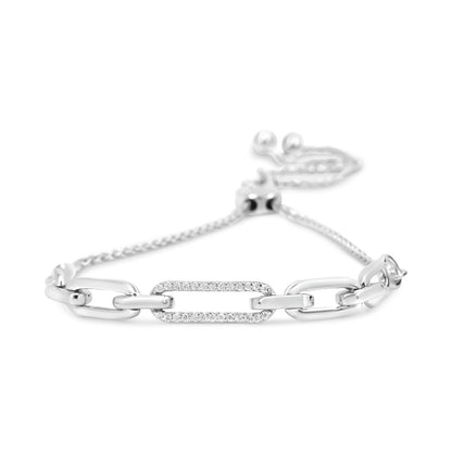 .925 Sterling Silver 1/10 Cttw Diamond Paperclip Link Adjustable Bolo Bracelet (I-J Color, I2-I3 Clarity) Bids.com
