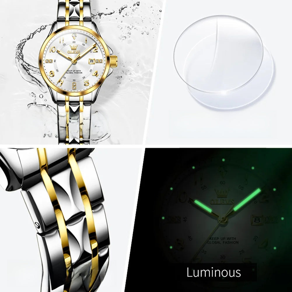 Women's Stainless Steel Two Tone Quartz Watch With Date BandsCo Straps