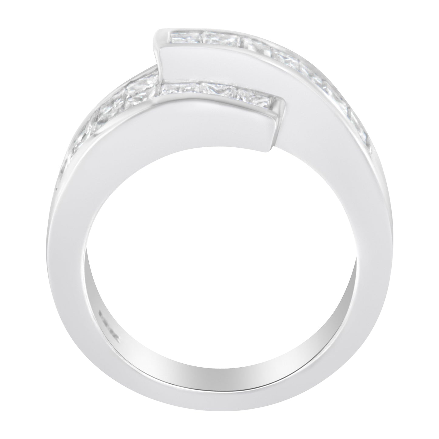 14K White Gold 2.0 Cttw Channel-Set Princess and Baguette-Cut Diamond Bypass Ring Band (G-H Color, SI1-SI2 Clarity) - Ring Size 6.5 Bids.com